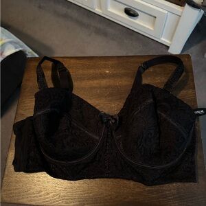 Adore Me | Bra and Panties in Black Lace Mesh | size: panties: 2XL Bra: 42D
